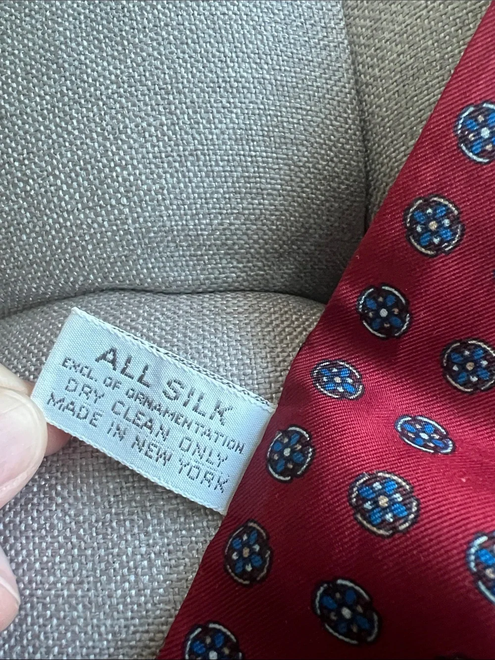 Symphony Burgundy Silk Scarf with Blue Medallion Print